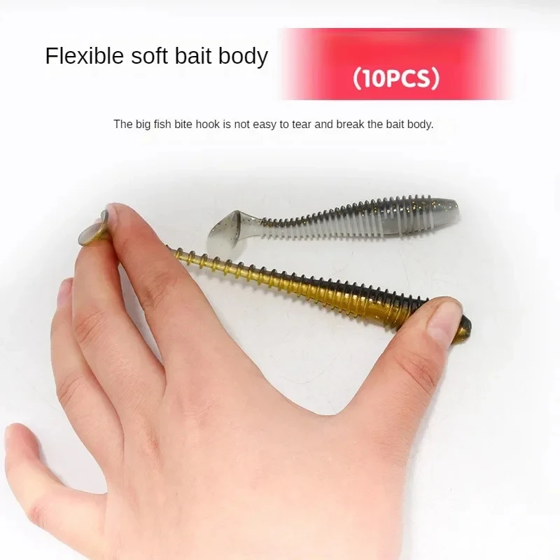 Cebo suave de doble Color con cola en T de 7,5 CM, gancho con cabeza de plomo de gusano suave, perca de gusano con cola en T, cebo falso de pez mandarín - imagen 5