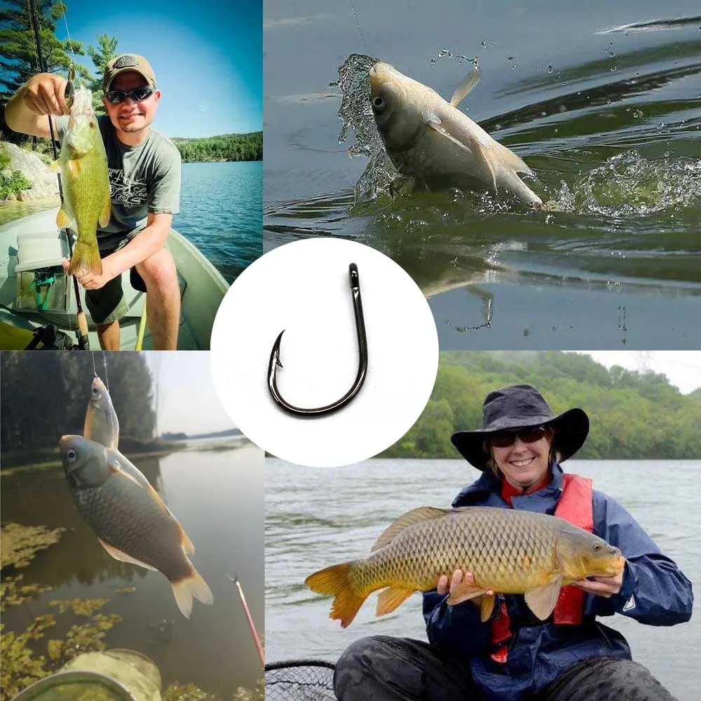 MNFT-Juego de anzuelos de pesca, caja de anzuelos de pesca con púas de acero al carbono, tamaño 3-12 #, 200 piezas - imagen 5