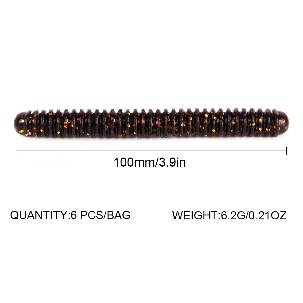 Señuelo de gusano de pesca, cebo de plástico suave que se hunde, 10cm, 6,2g, para gancho de tiro, aparejo loco, cabeza de plantilla, Swimbait, trucha lubina, 6 piezas - imagen 3