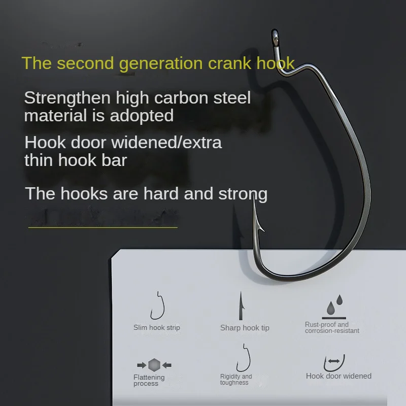 Anzuelo de manivela de alta calidad, accesorio de 50 piezas, 1 #2 #4 #1/0 #, anillo circular de acero al carbono, púas, plantilla de vientre ancho, gancho de mar, señuelo suave, anzuelos de gusano - imagen 3