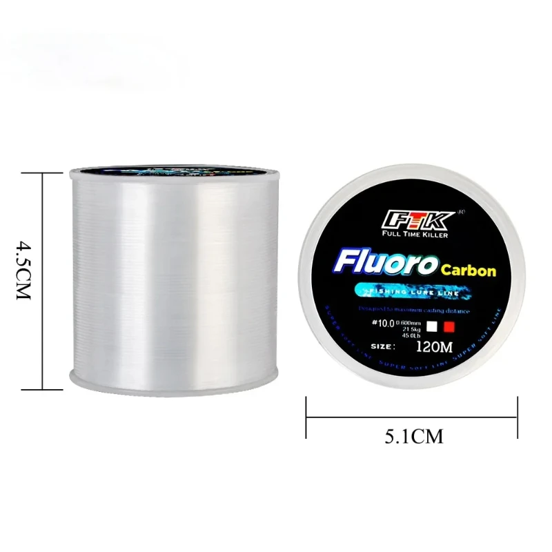 Línea de pesca con revestimiento de fluorocarbono de 120M, 0,20mm-0,60mm, 7,15LB-45LB, línea líder de fibra de carbono, señuelo de pesca, línea de hundimiento de alambre Japón