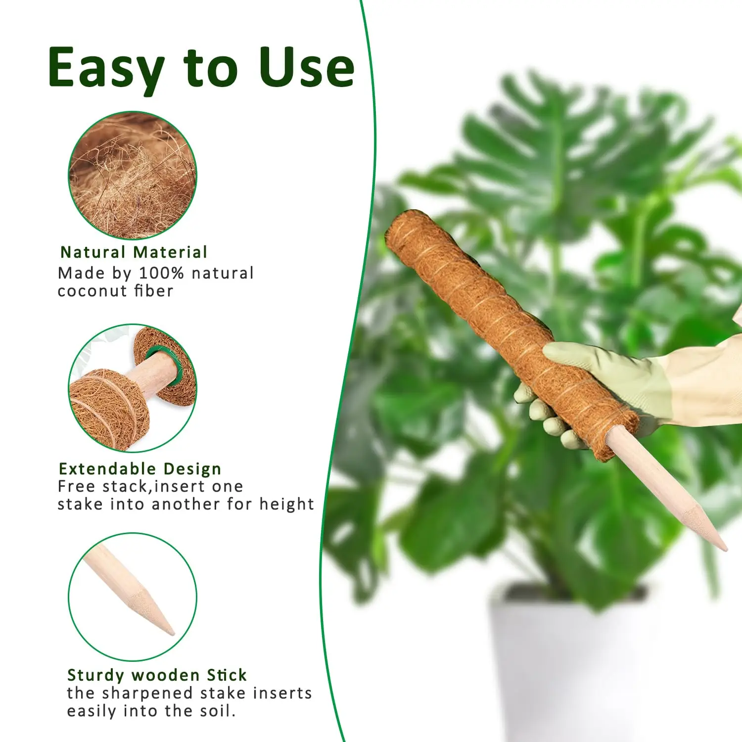 Postes de musgo, poste de musgo apilable para plantas Monstera para plantas trepadoras, tótem de fibra, soporte para plantas, estacas para plantas en macetas - imagen 3