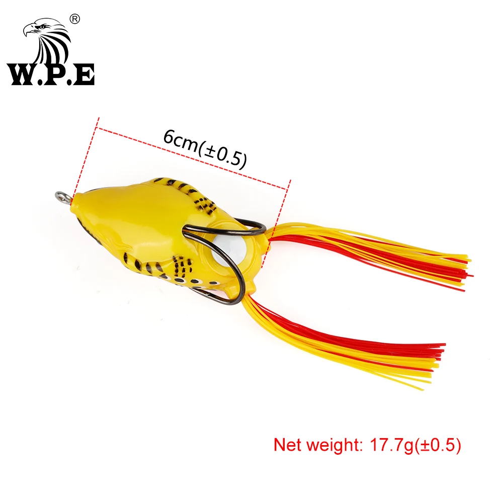W.P.E-señuelo de rana Multicolor, 1 piezas, 6cm, 17,7g, cuerpo hueco, cebo suave de plástico, aparejos de pesca con doble gancho - imagen 3