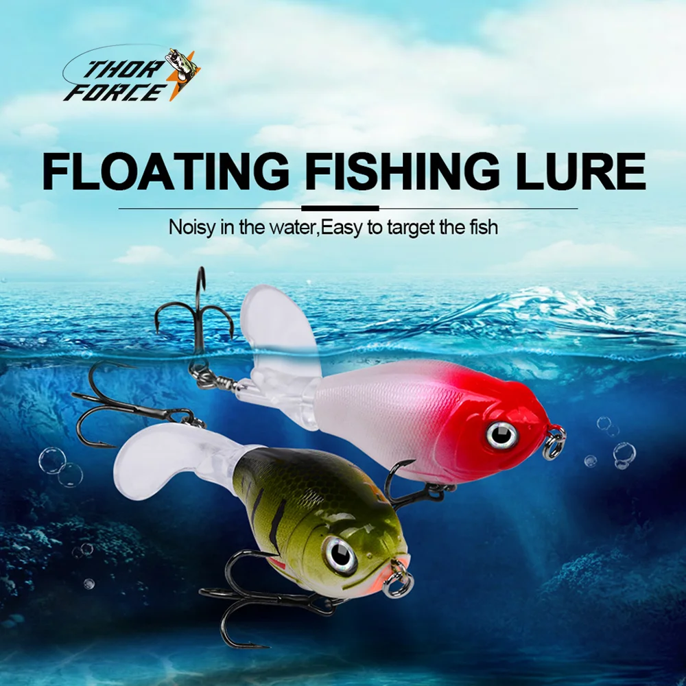 Señuelo de pesca Topwater Popper, cebo duro de plástico Swimbait giratorio de cola suave, Lucio, aparejos de pesca artificiales Whopper Plopper - imagen 5