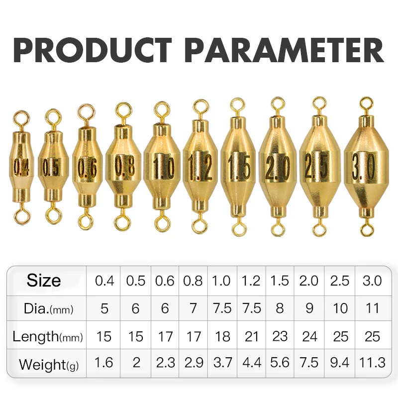50 Uds. Peso de Pesca de latón, accesorios de conector giratorio para curricán, 1,6g-11g, peso de cobre anticorrosión, plomo para Pesca - imagen 3