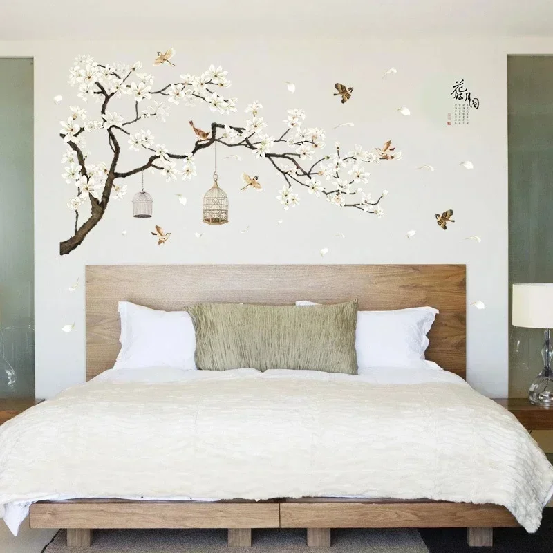 Nuevas pegatinas de pared de árbol, pájaros, flores, decoración del hogar, papel tapiz para sala de estar, dormitorio, decoración de habitaciones de vinilo DIY - imagen 3