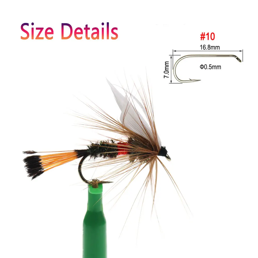 Bimoo 8PCS # 10 blanco Drake Wing Royal Coachman Fly Royal Wulff mosca seca pavo real Herl pluma mayo mosca trucha Señuelos de pesca cebos - imagen 4