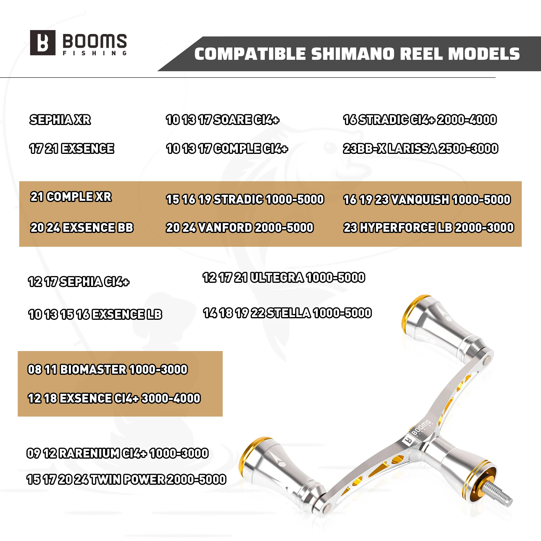 Booms Fishing DR1 mango de doble agarre para SHIMANO, perillas de carrete de pesca giratorio con rodamientos, asas dobles, accesorios de pesca para brazo - imagen 3