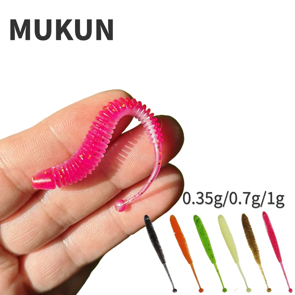 Señuelos blandos de gusano de 10 piezas, cebo blando de goma Artificial, Wobbler de pesca con olor a Camarón, 0,35g/0,7g/1g