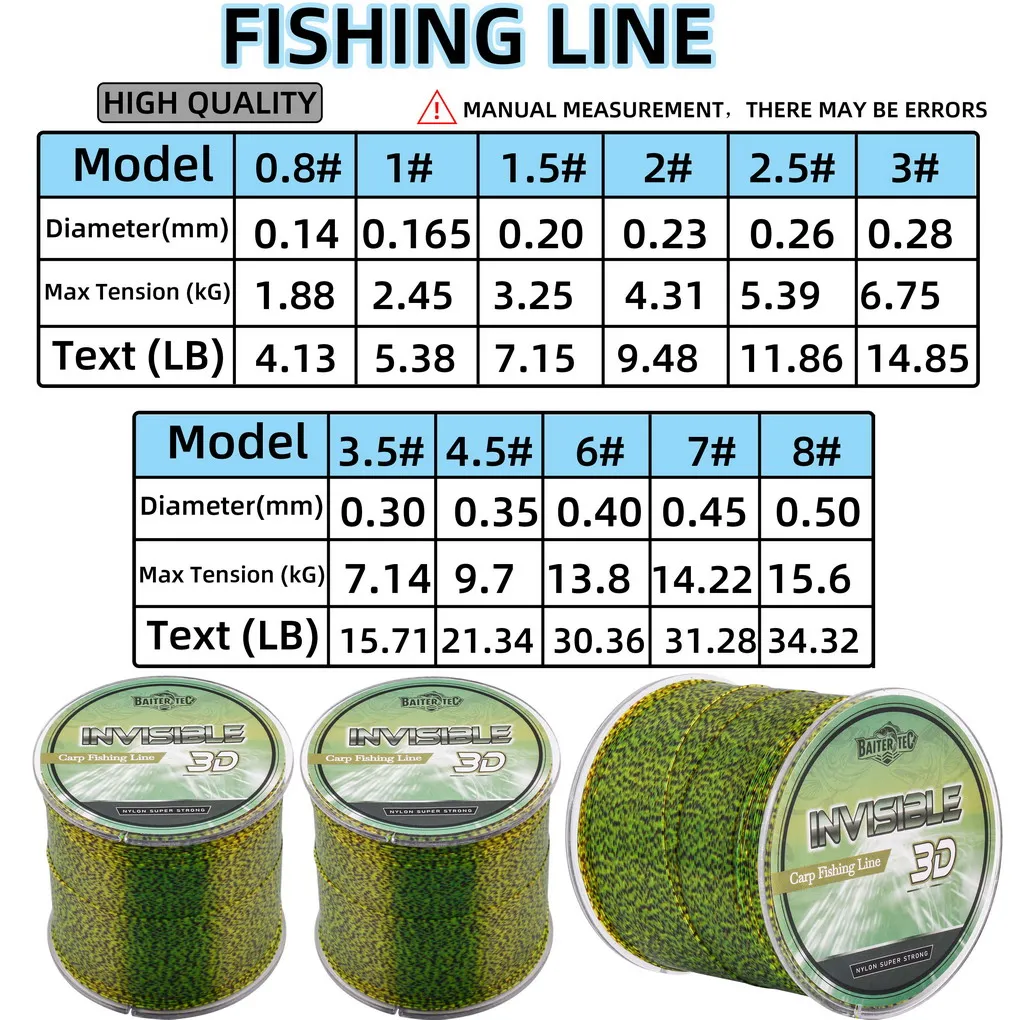 Línea de pesca de carpa Invisible súper fuerte, 300m, 500m, 4,13LB-34,32LB, línea de monofilamento manchado que se hunde de fluorocarbono para pesca - imagen 4