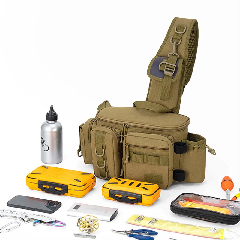 Mochila individual para aparejos de pesca con soporte para caña, caja de señuelos, bolsa de almacenamiento de engranajes, bolsa para aparejos de caza y senderismo al aire libre, riñonera para hombre - imagen 4