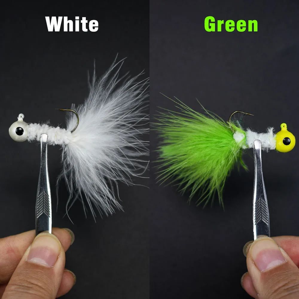 6 uds señuelo de pesca pluma Metal Jig Head gancho pesca tipo de pez marabú señuelo para Walleye Panfish Sunfish Bluegill perca cebos - imagen 4