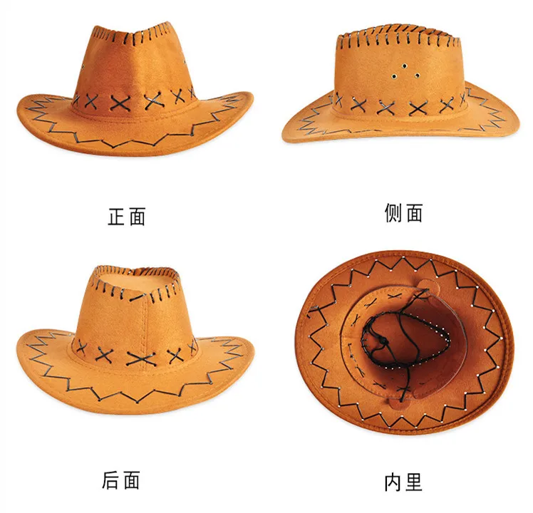 Sombrero de vaquero occidental informal para hombre y mujer, gorro de Sol de gamuza Artificial, ala ancha, ocio, Halloween - imagen 5