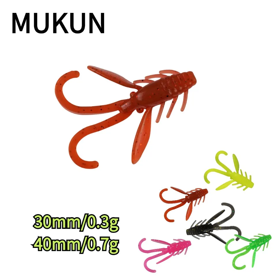 MUKUN 20 piezas 3cm/0,3g 4cm/0,7g mini TPE flotante suave señuelo cebo gusano suave señuelo de pesca camarones con carpa lubina