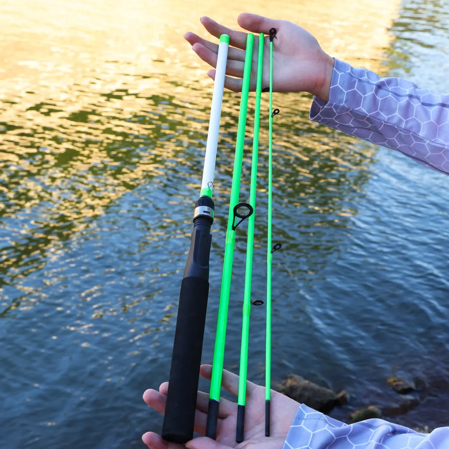 Sougayilang-cañas de pescar de fundición, 4 secciones, caña giratoria, arrastre máximo 8kg, mango EVA para aparejos de pesca de trucha y lubina, 1,98 m, 2,1 m - imagen 5