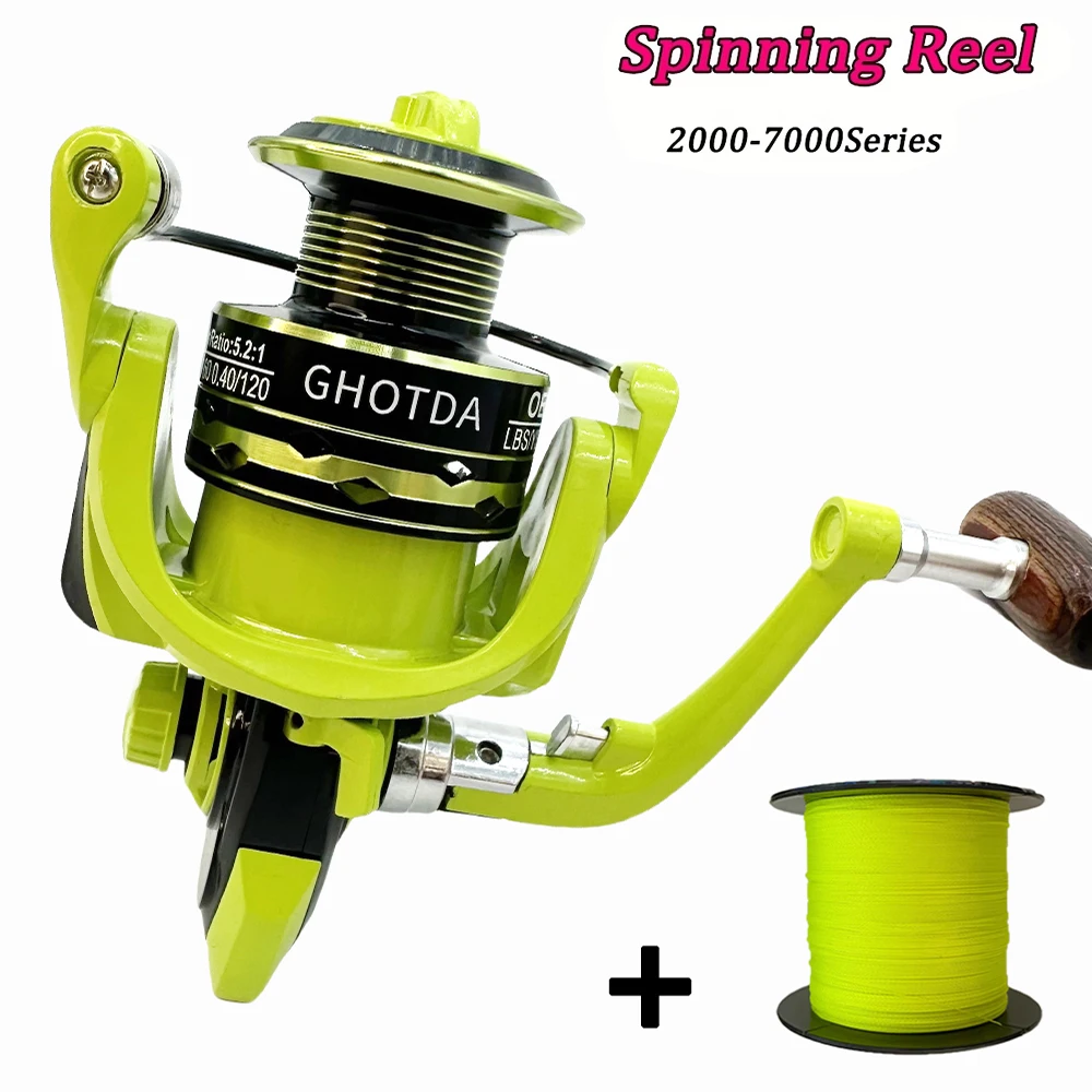 Carrete de Pesca giratorio Ghotda con línea de Pesca arrastre de potencia fuerte 5-12KG 2000-7000 Pesca de agua dulce más estable