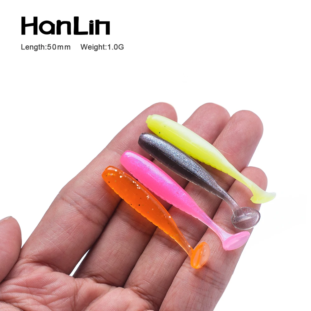 Hanlin-Cebo de gusanos de silicona blanda, 10 piezas, 50/63/70mm, Swimbaits T tail, aparejos de pesca, Predator Wobbles Set tackle