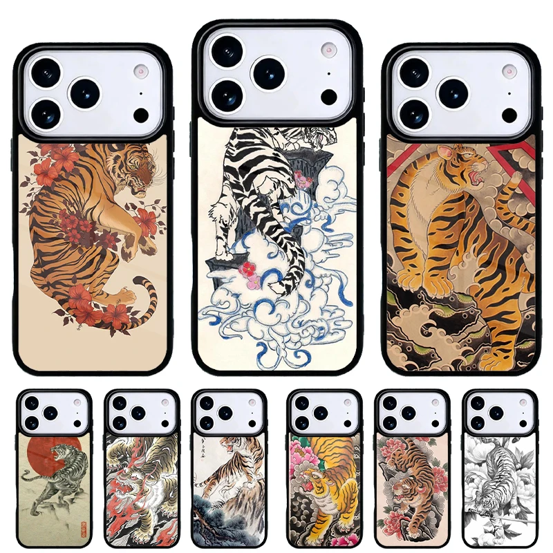 Funda Ukiyo-e Pantera y Tigre para iPhone 17 16 15 14 Pro Max