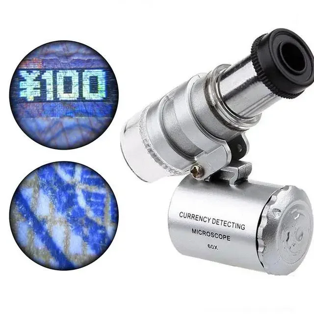 Microscopio de bolsillo 60X LED – Lupa profesional con luz ultravioleta - imagen 2