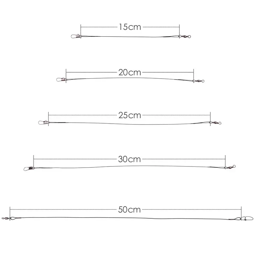 Sedal de pesca de acero antimordedura, 15cm, 20cm, 25cm, 30cm, líder de alambre de acero con broches giratorios, accesorio de pesca, alambre de núcleo de plomo, 20 Uds. - imagen 3