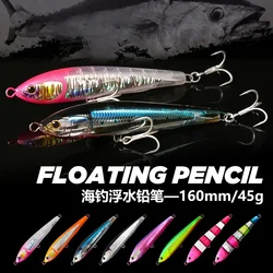 45g 160F lápiz flotante Pesca en el mar cebo de arrastre Big Topwater Stickbait Popper Wobblers cebo duro Artificial atún Pesca