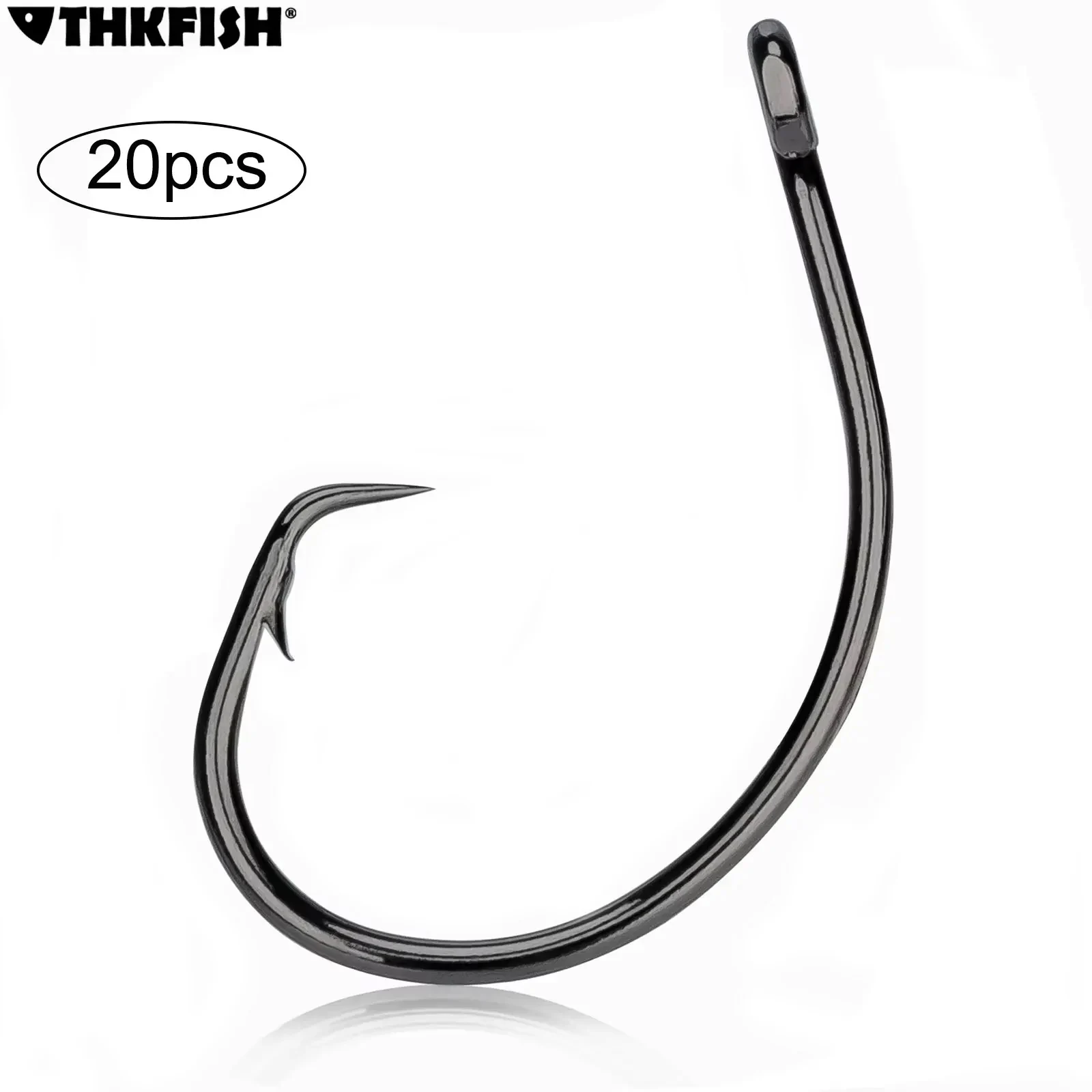 THKFISH 20 piezas anzuelos circulares en línea de acero rico en carbono anzuelos de espacio ancho para señuelo suave pesca de agua dulce anzuelo de bagre