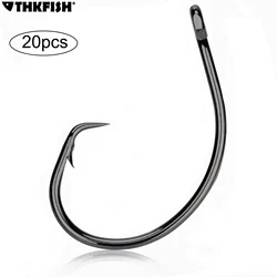 THKFISH 20 piezas anzuelos circulares en línea de acero rico en carbono anzuelos de espacio ancho para señuelo suave pesca de agua dulce anzuelo de bagre