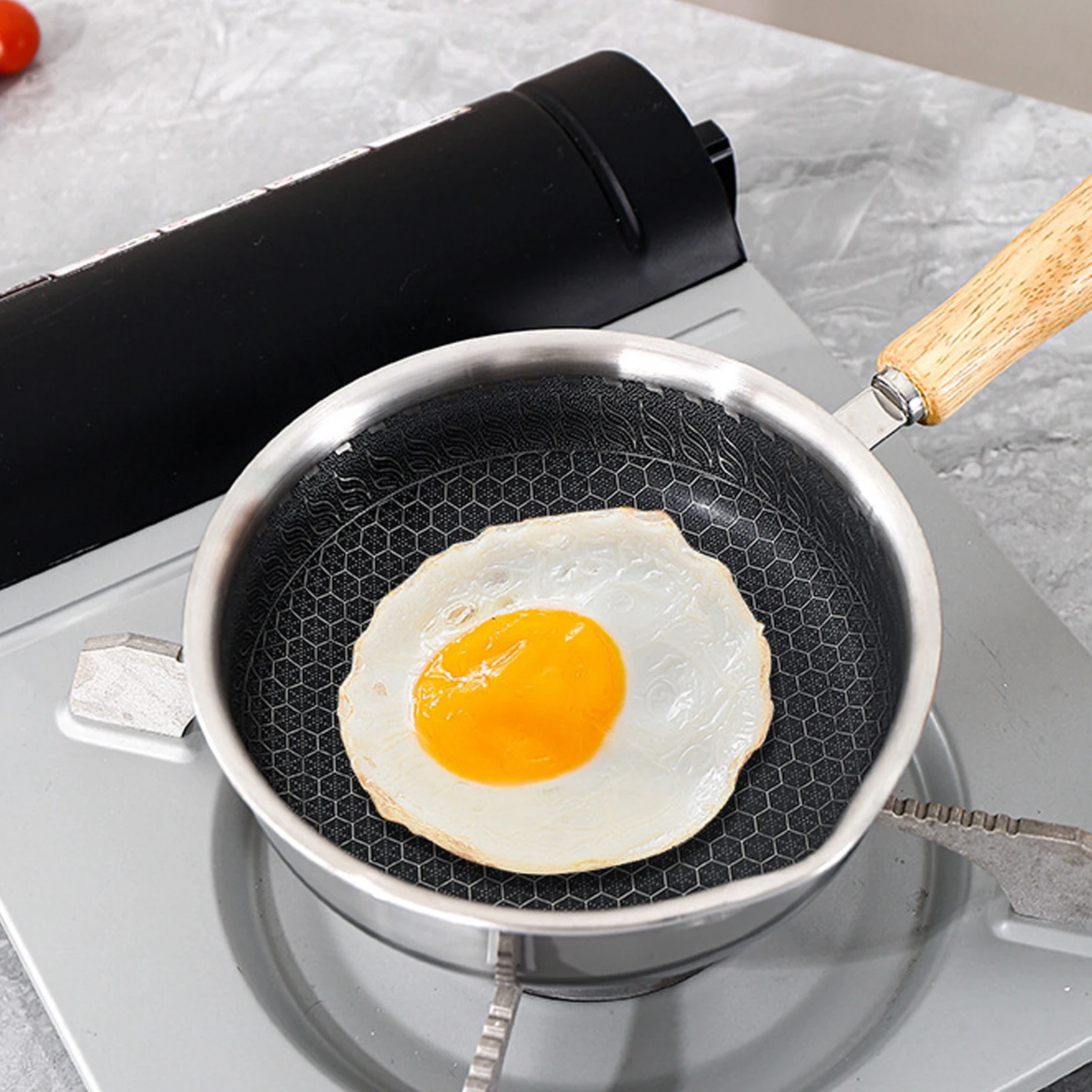 Sartén pequeña antiadherente 316 Sartén pequeña antiadherente de 16 cm con boquilla resistente retención de calor distribución uniforme del calor - imagen 5