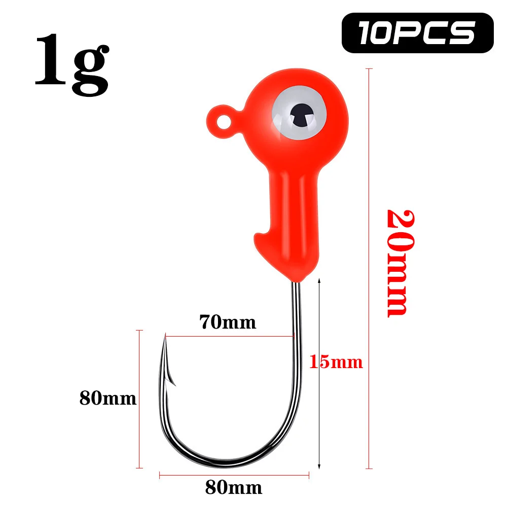 Mini anzuelos de cabeza de plantilla, 1g, colores mezclados para mar, río, lago, señuelo de plantilla, cebos duros, cola en T, gusano suave, aparejos de pesca, 10 piezas - imagen 3