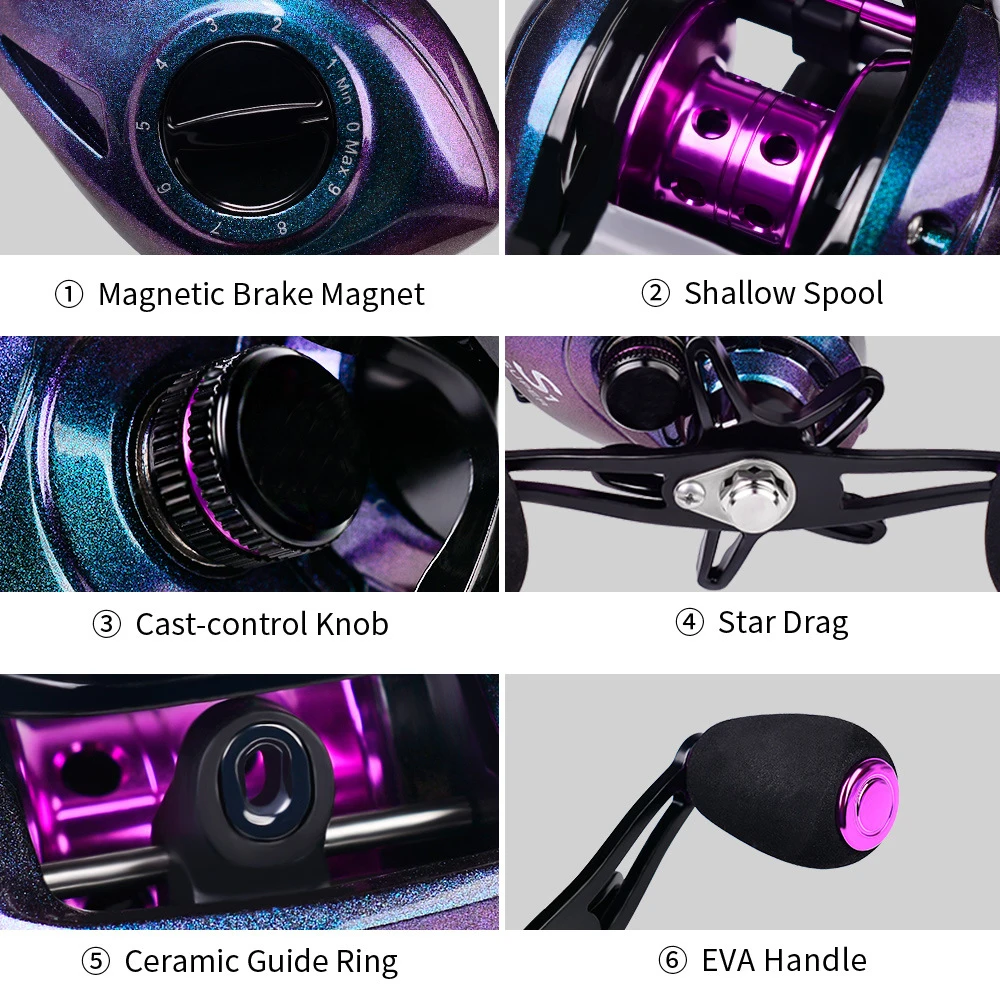 Carrete de Baitcasting 9 + 1BB, carrete de fundición ultraligero 7,2: 1, relación de engranaje, carrete de pesca de Metal liso para pesca en agua dulce y salada - imagen 4