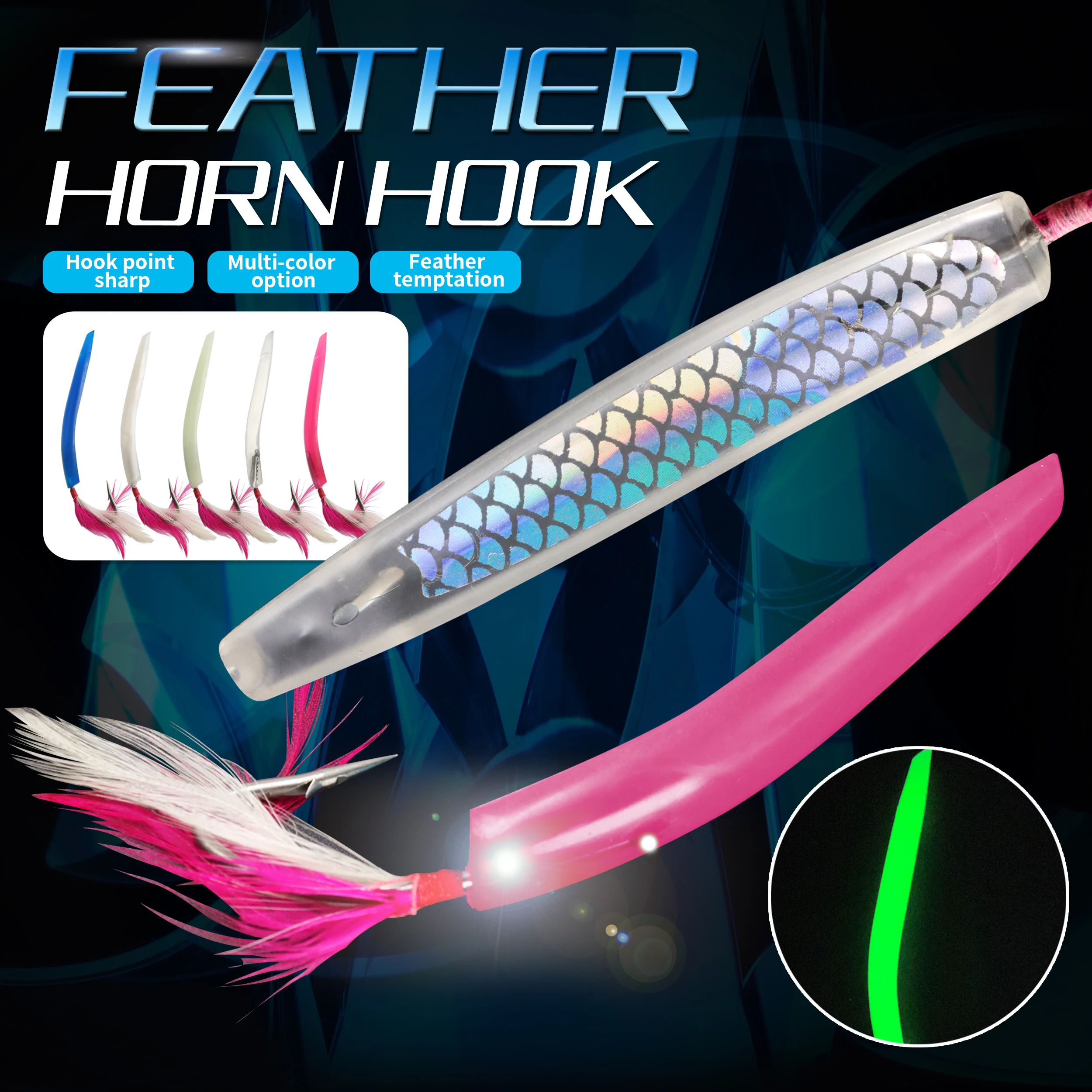 ZYZ-anzuelos de cuerno de arco para pesca en barco, 4/5/6/7CM, plantilla de plumas brillantes, anzuelos a juego, cebo Topwater, aparejos de pesca de mar - imagen 3