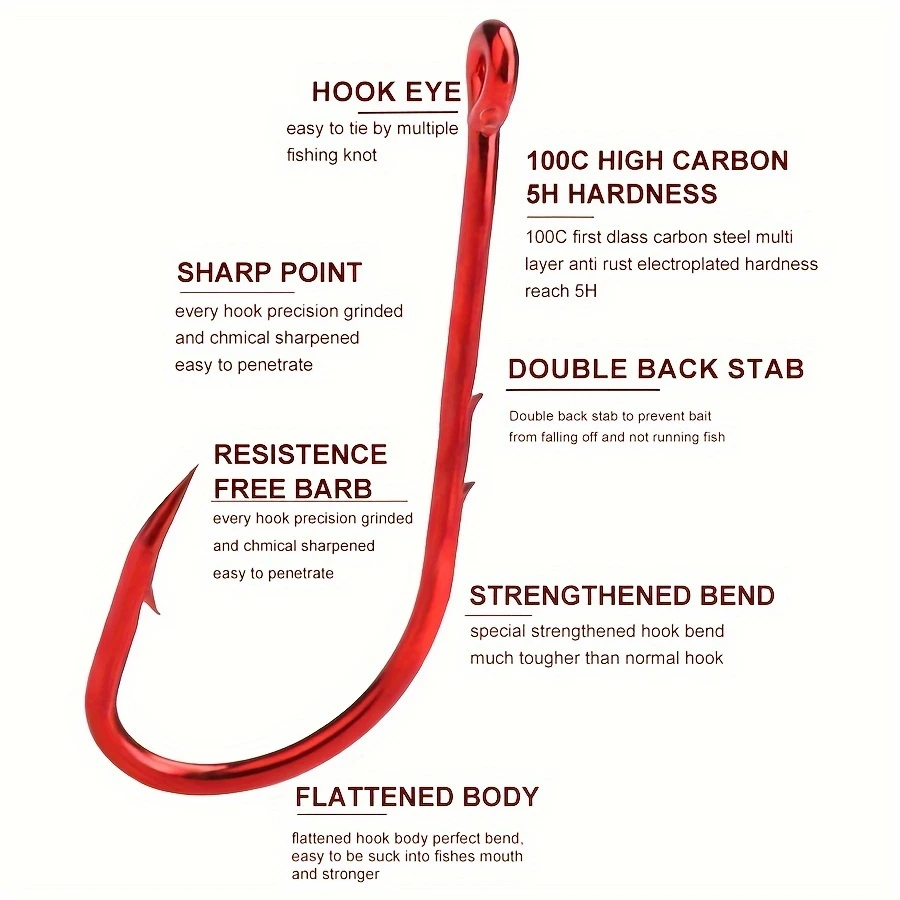 FTK-anzuelos de pesca rojos, Señuelos de pesca con púas de mar, vástago de pico, soporte para cebo vivo, plantilla de pesca de carpa, anzuelos de gusano, accesorios, aparejos - imagen 3