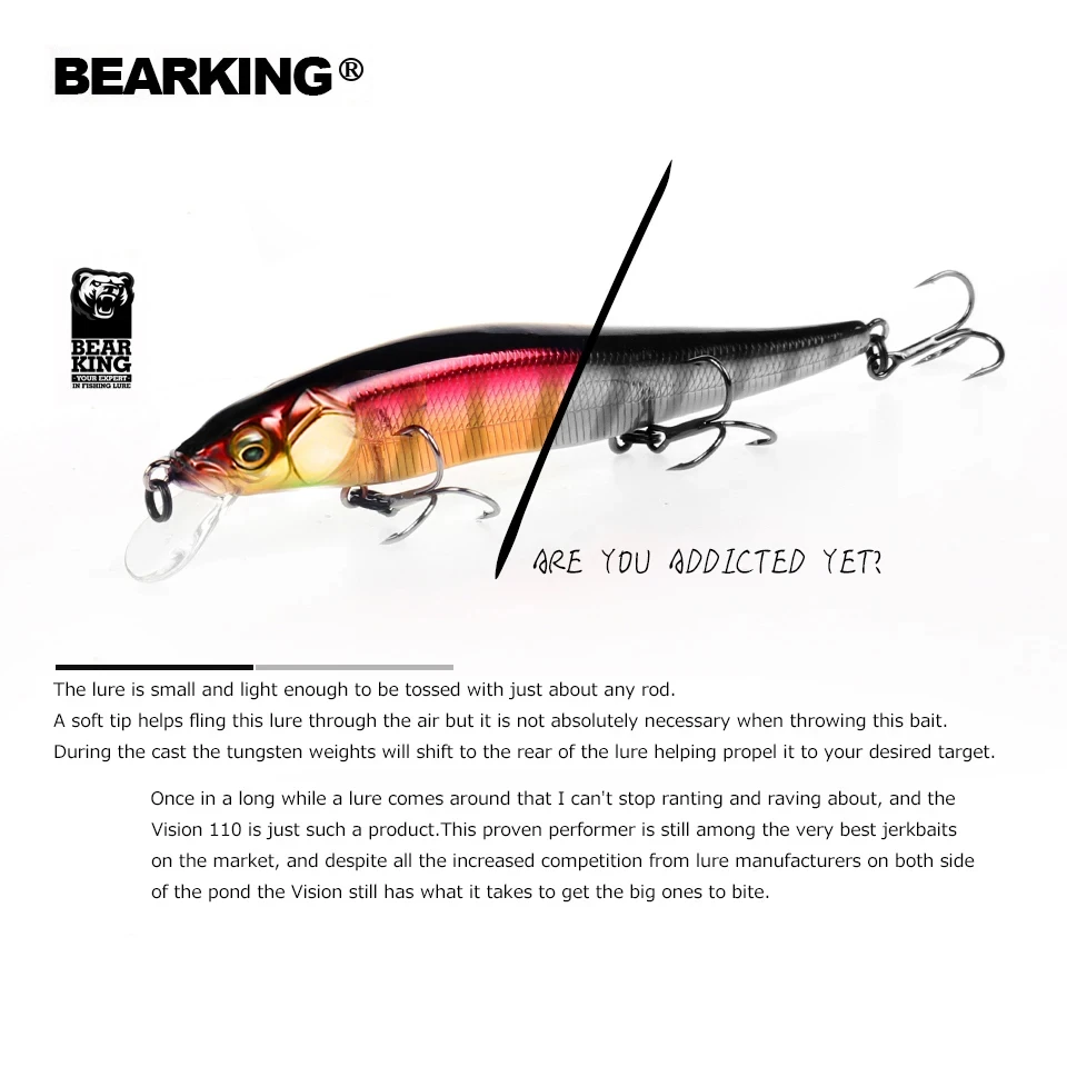 BEARKING-Señuelos de Pesca duros de 11cm y 14g, cebos de calidad para pececillos, Wobblers de buena acción, aparejos de pesca profesionales artificiales - imagen 3
