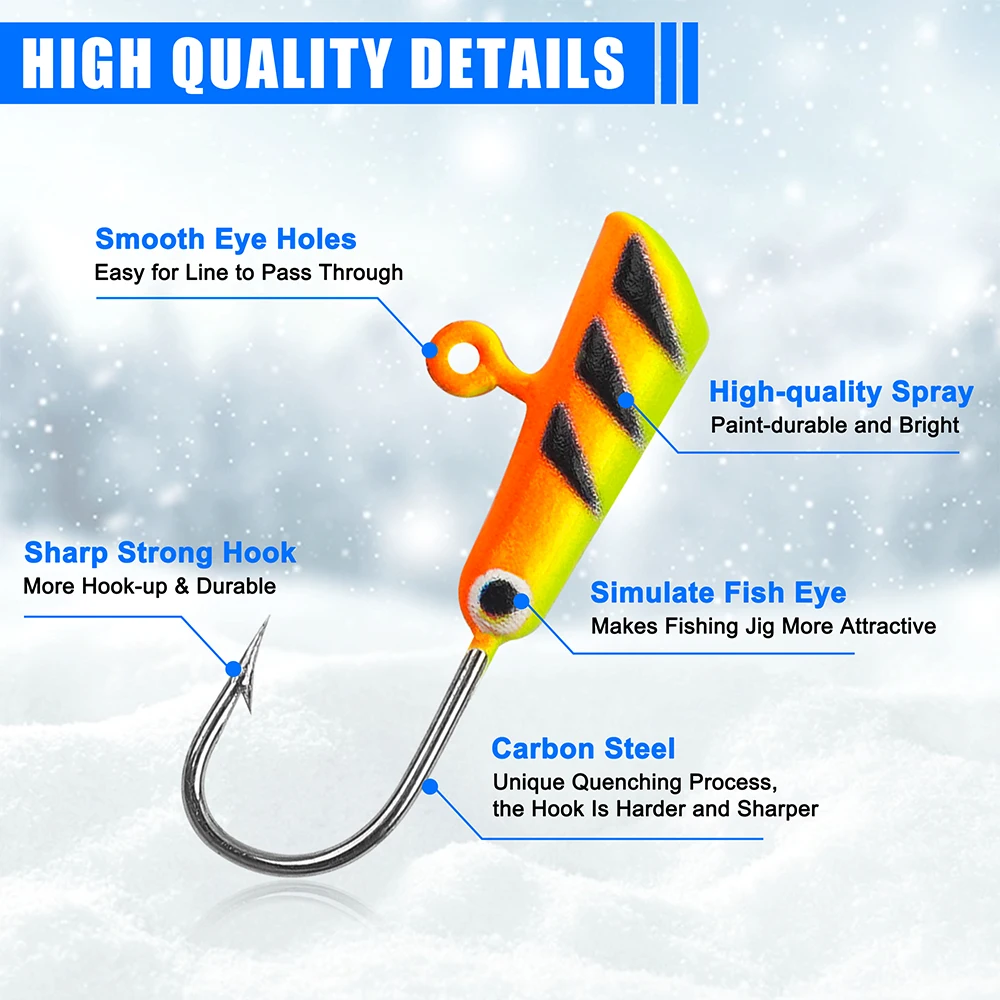 Kit de Señuelos para pesca en hielo, 24 Uds., equipo luminoso para pesca en hielo, Crappie Panfish, anzuelos para cabeza, anzuelos de pesca para invierno, Jigging Walley - imagen 3