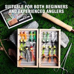Goture-Kit de moscas para pesca con mosca, 26-115 Uds., con caja de bambú de almacenamiento, surtido de moscas secas y húmedas, moscas de pesca con mosca hechas a mano