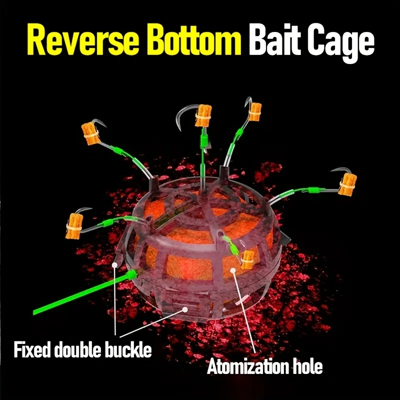 Juego de aparejo de pesca antideslizante para carpa, 1 unidad/6 ganchos, con anzuelos explosivos y jaula de cebo superior de PVC engrosada - imagen 3