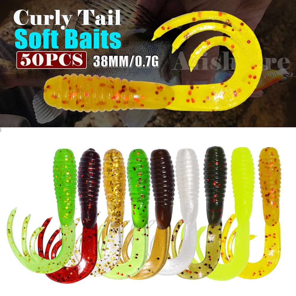 Señuelo de pesca suave de agua salada, cebo de plástico de goma Multicolor de alta calidad, juego de Señuelos de Pesca artificiales, 50 piezas, 38mm, 0,7g - imagen 5