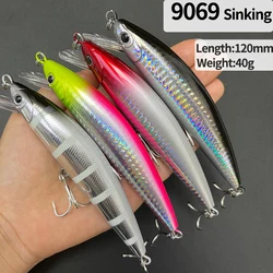 Señuelos de pececillo de hundimiento pesado, 40g, 120mm, cebos duros artificiales de fundición larga, lubina, trucha, Swimbait, Pesca Wobbler, accesorios de Pesca