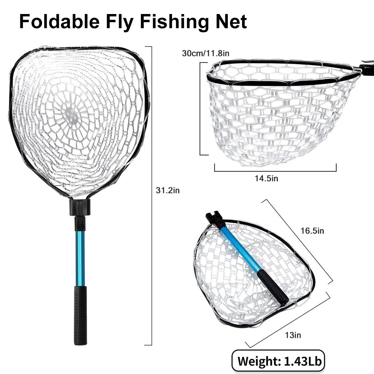 SANLIKE-red de pesca plegable de 0,85 m, poste plegable, cubierta de goma, para agua dulce y salada, para captura de carpa - imagen 2