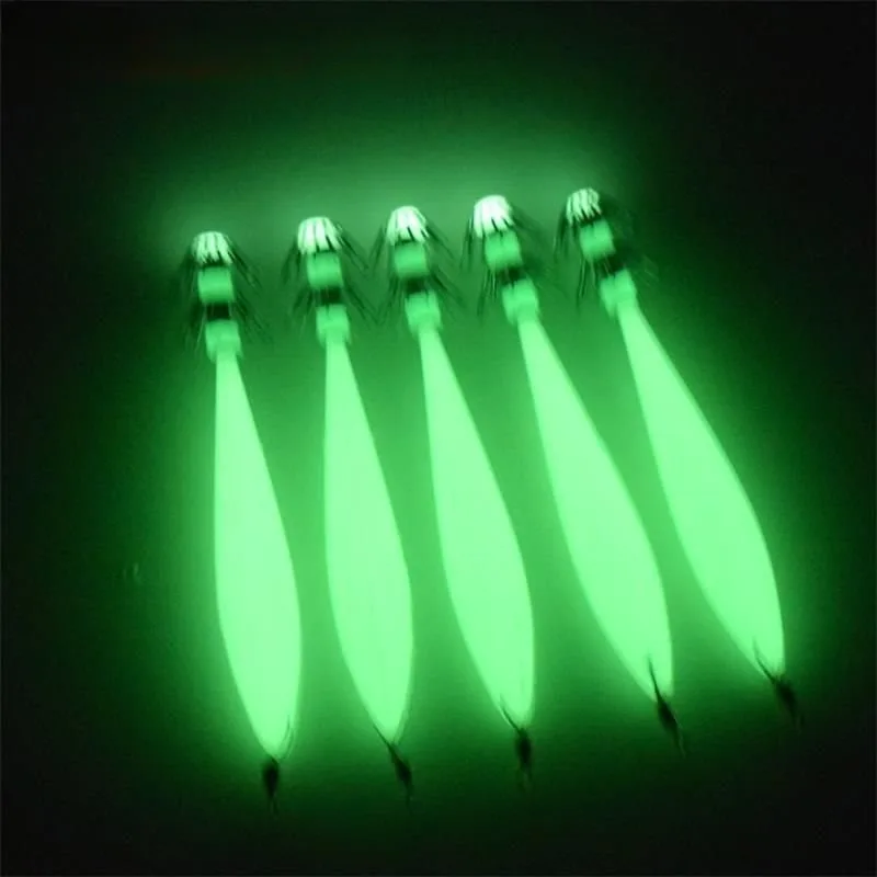 Ackibbik-anzuelos de calamar luminosos, anzuelos fluorescentes, manga de sepia, plantilla de calamar, cebos de pesca nocturna, 5 unids/set - imagen 2