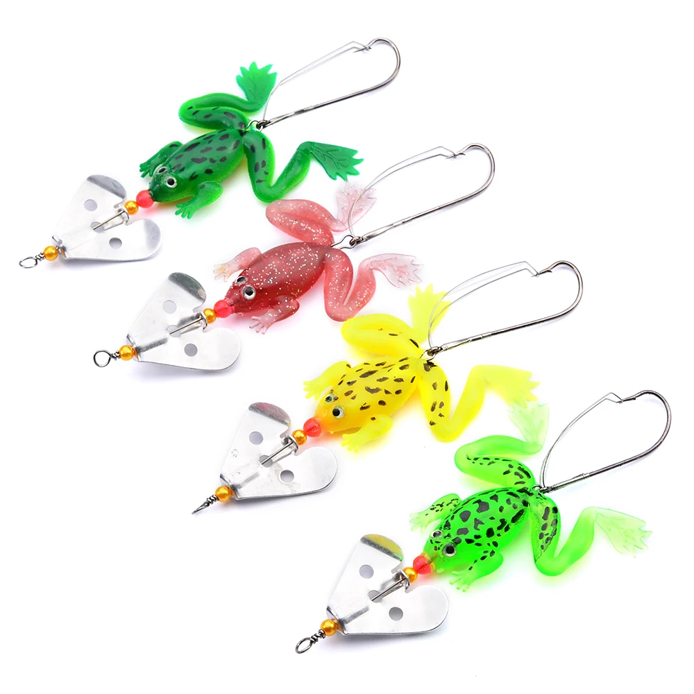 PROBEROS-señuelo de Pesca de rana blanda, cebo Artificial de silicona, Wobblers, Swimming Frog con Spinner Isca, 10cm, 1PX/4 piezas - imagen 4