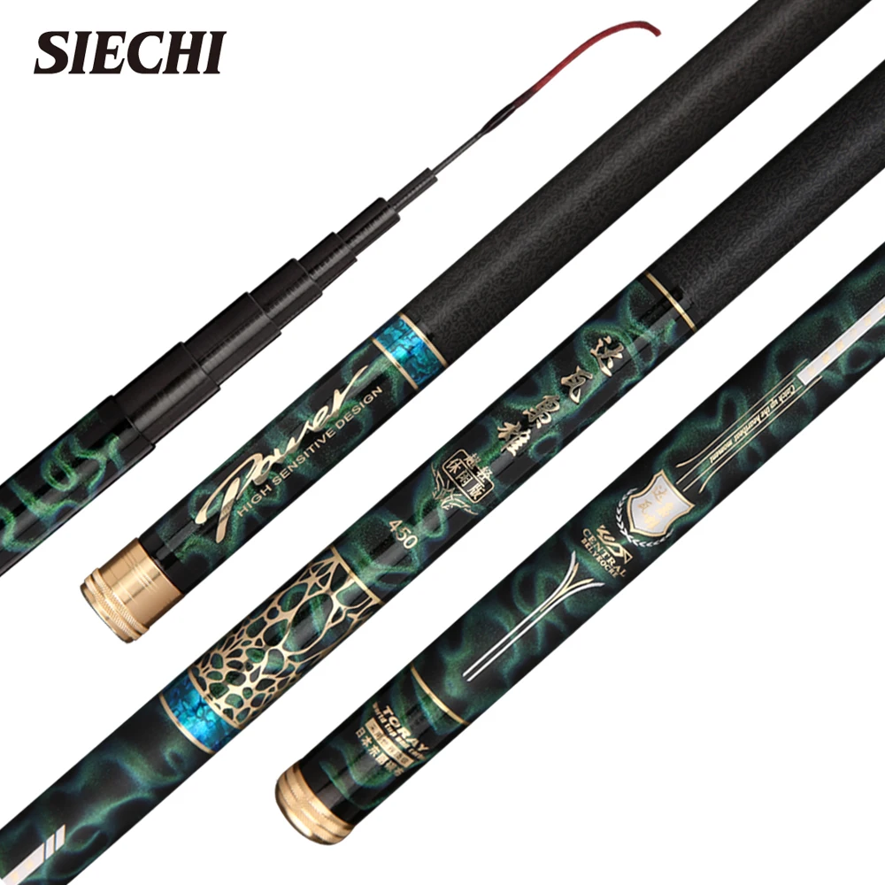 SIECHI caña de pescar telescópica de corriente 3,6 M 4,5 M 5,4 M 6,3 M 7,2 M 100% caña de viaje ultraligera de fibra de carbono Pesca portátil de agua dulce - imagen 2