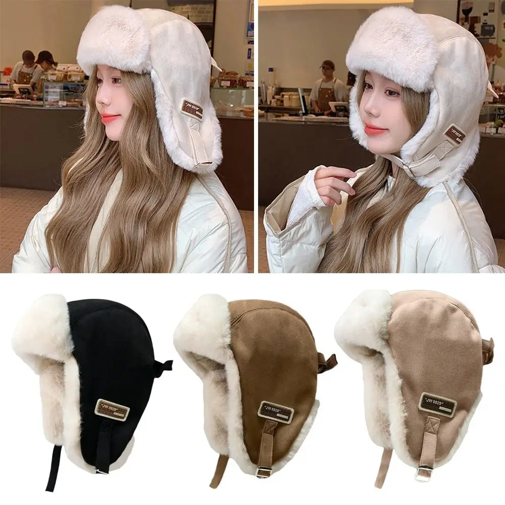 Gorro de bombardero de felpa para exteriores, gorro de piel Ushanka grueso y cálido, gorro de invierno a prueba de viento para hombres y mujeres