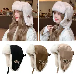 Gorro de bombardero de felpa para exteriores, gorro de piel Ushanka grueso y cálido, gorro de invierno a prueba de viento para hombres y mujeres