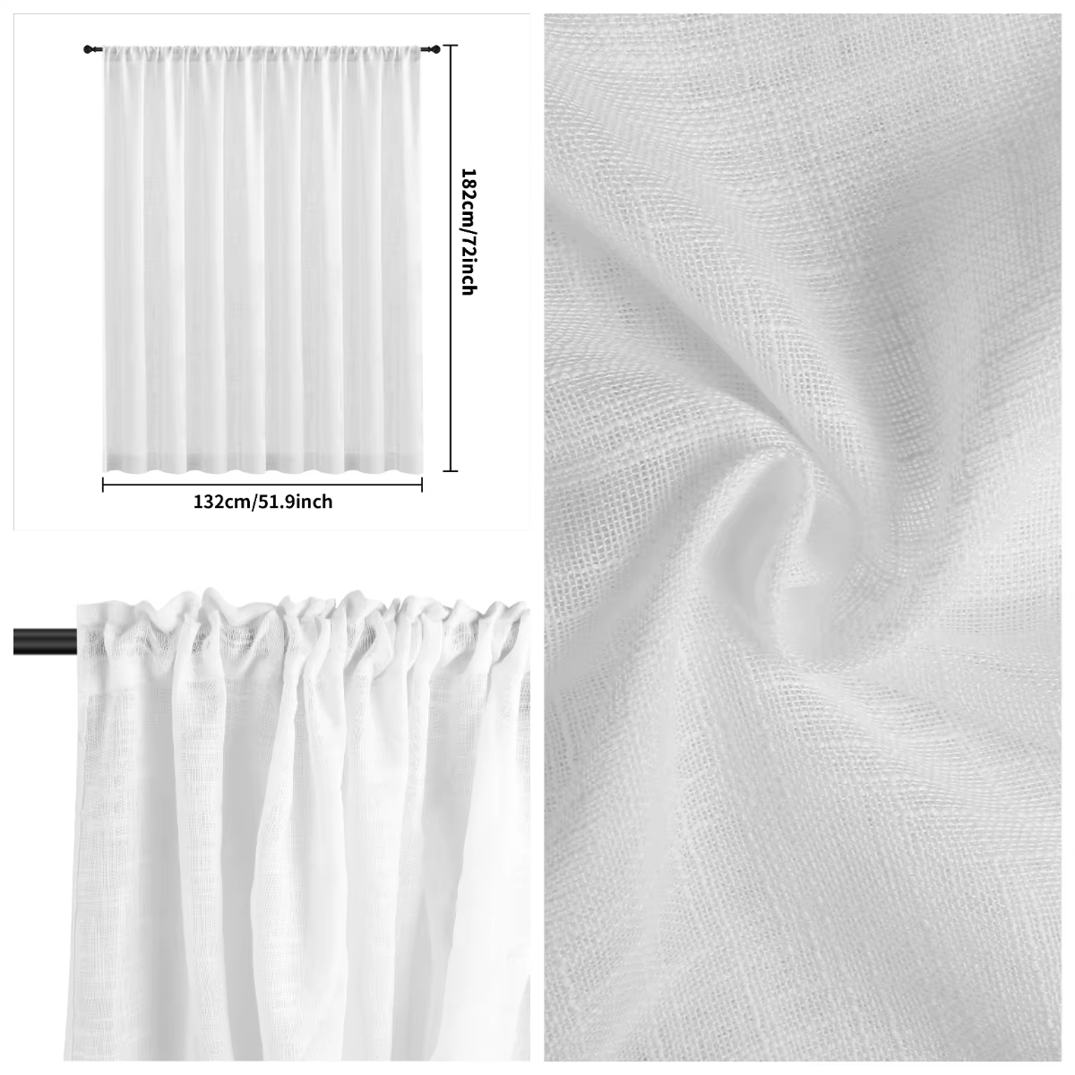 Cortinas de lino semitransparentes – Filtran luz natural para salón y dormitorio - imagen 3