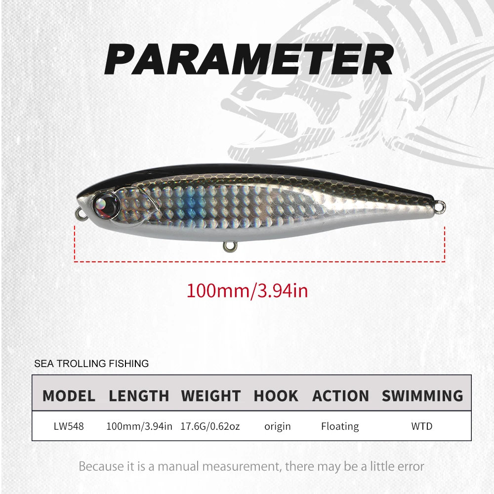 Hunthouse-señuelo de pesca con lápiz flotante, cebo duro Topwater, superficie WTD de 100mm y 17,6g, Wobblers, curricán para lubina, aparejos de agua salada - imagen 2