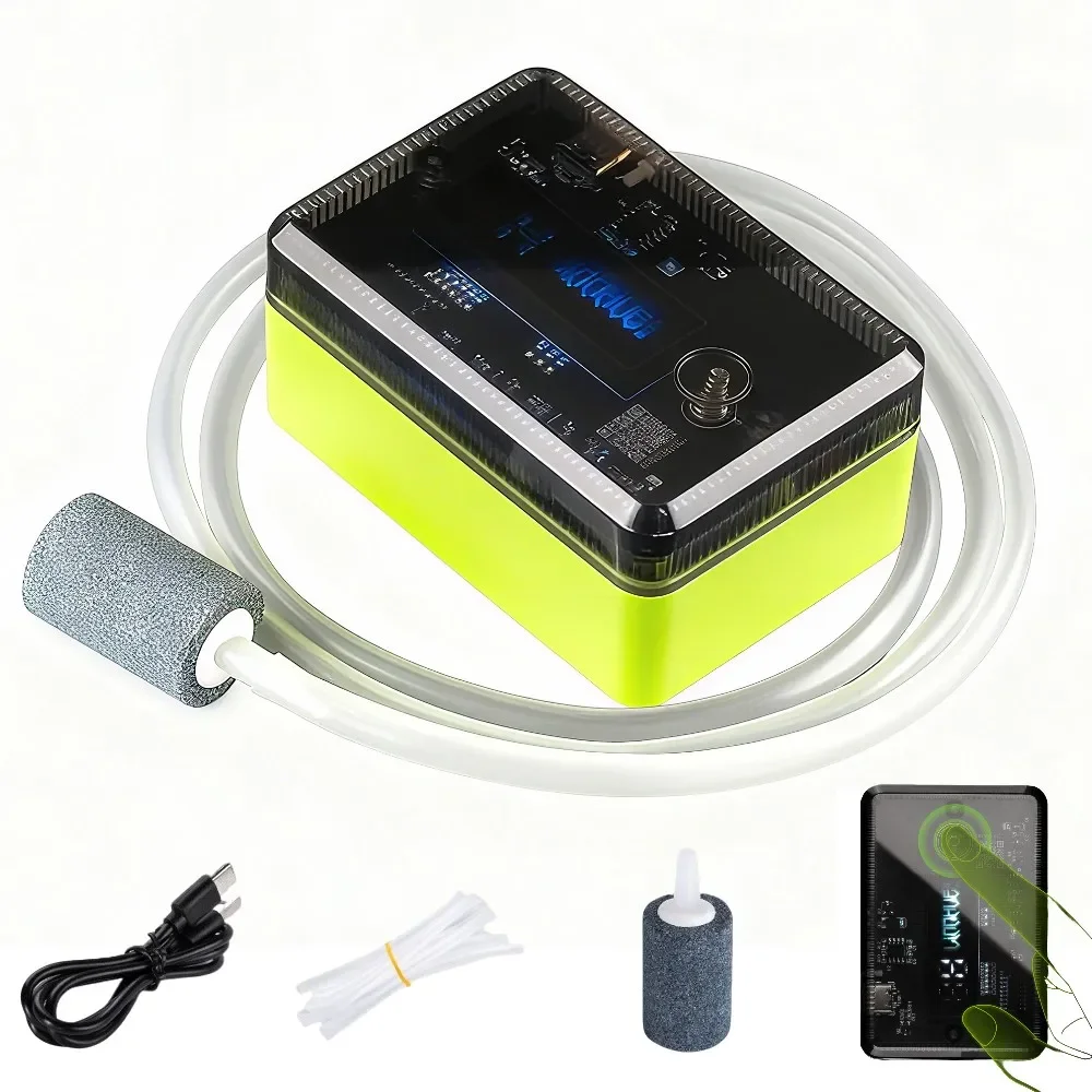 Bomba de aire de oxígeno portátil, compresor de acuario con pantalla táctil, generador de oxígeno para pecera, fabricante de burbujas de acuario recargable para pesca