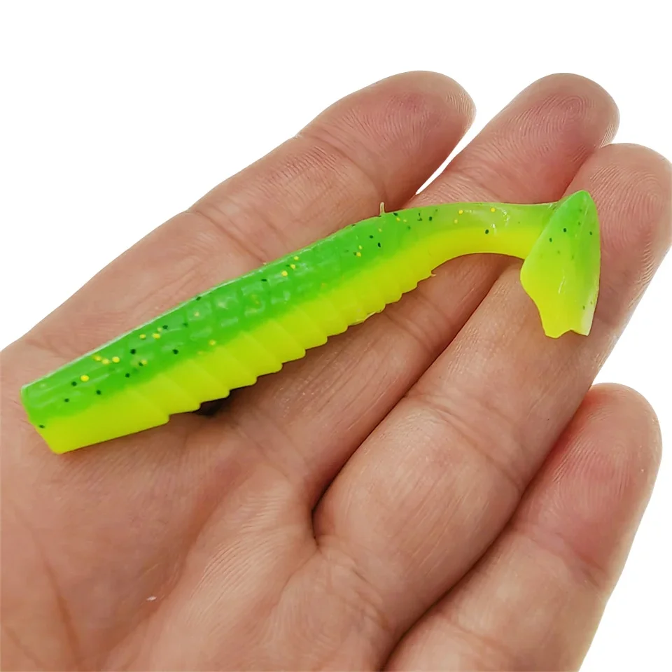 10 Uds 65mm 3g 55mm 2g Señuelos de Pesca de plástico suave cola de paleta cebos artificiales de silicona Pesca Wobbler Lucio perca trucha lubina señuelo - imagen 3