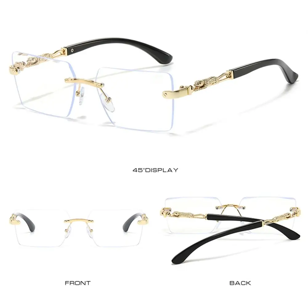 Gafas de sol cuadradas sin montura para hombre y mujer, lentes con borde cortado, UV400, sombras decorativas de leopardo, lentes degradadas - imagen 4