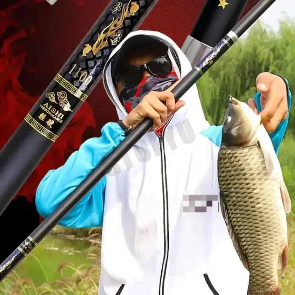 Caña de pescar telescópica de tamaño Real de alta calidad, fibra de carbono dura, súper ligera, larga, 19H, 8M, 10M, 12M, 14M, 15M, 16M - imagen 5